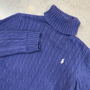 VTG Polo‎ Ralph Lauren Cable Knit Turtleneck Sweater Blue Women’s Large